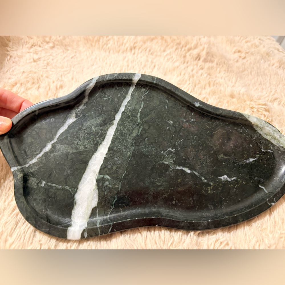 Black with Green Marble Decorative Tray with White Veining